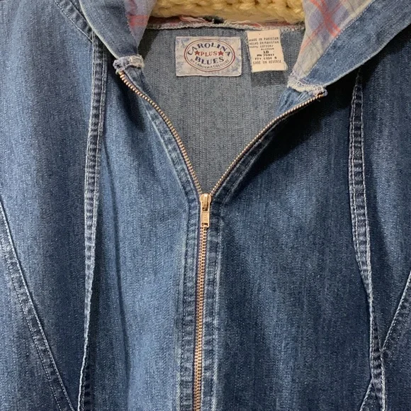 VINTAGE CAROLINA BLUES PLUS DENIM POPOVER JACKET-HOODIE SZ18 -POCKETS/ZIP FRONT - Picture 2 of 7